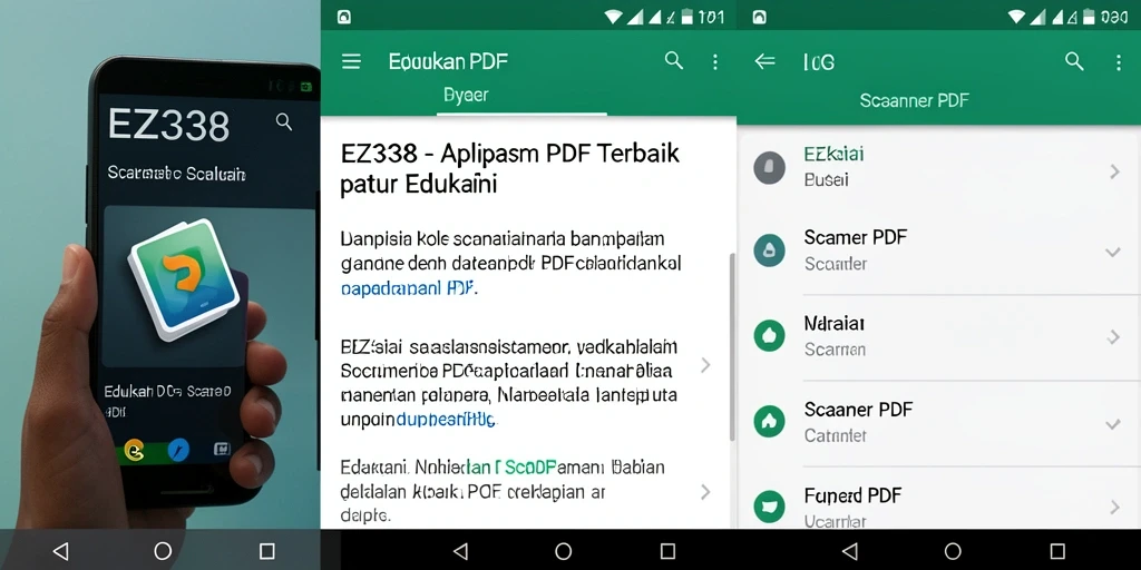 Screenshot utama menunjukkan antarmuka EZ338 dengan fungsi pemindaian PDF yang jelas.