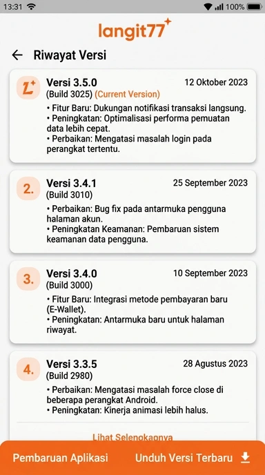 Riwayat Versi Aplikasi langit77 untuk Pengguna Android